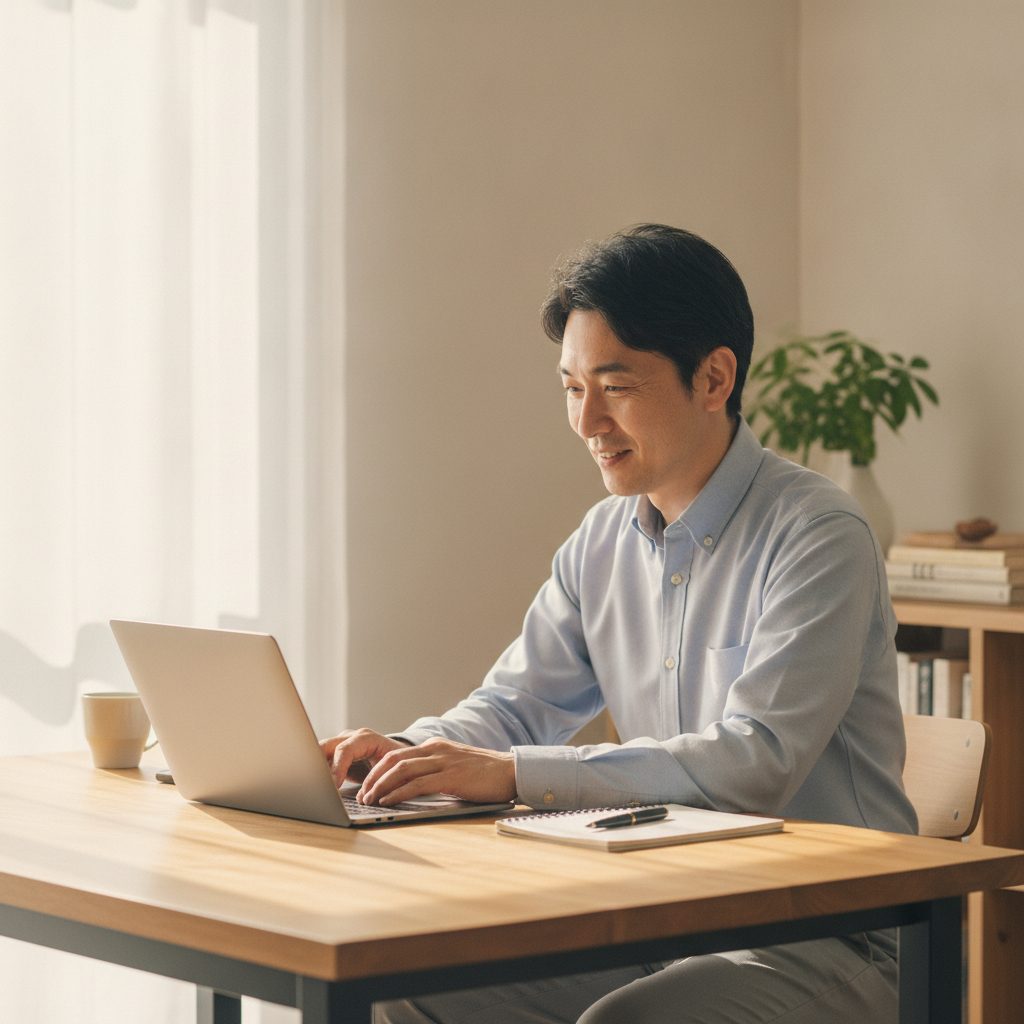朝のデスクで、落ち着いて本来の仕事に取りかかる受講者