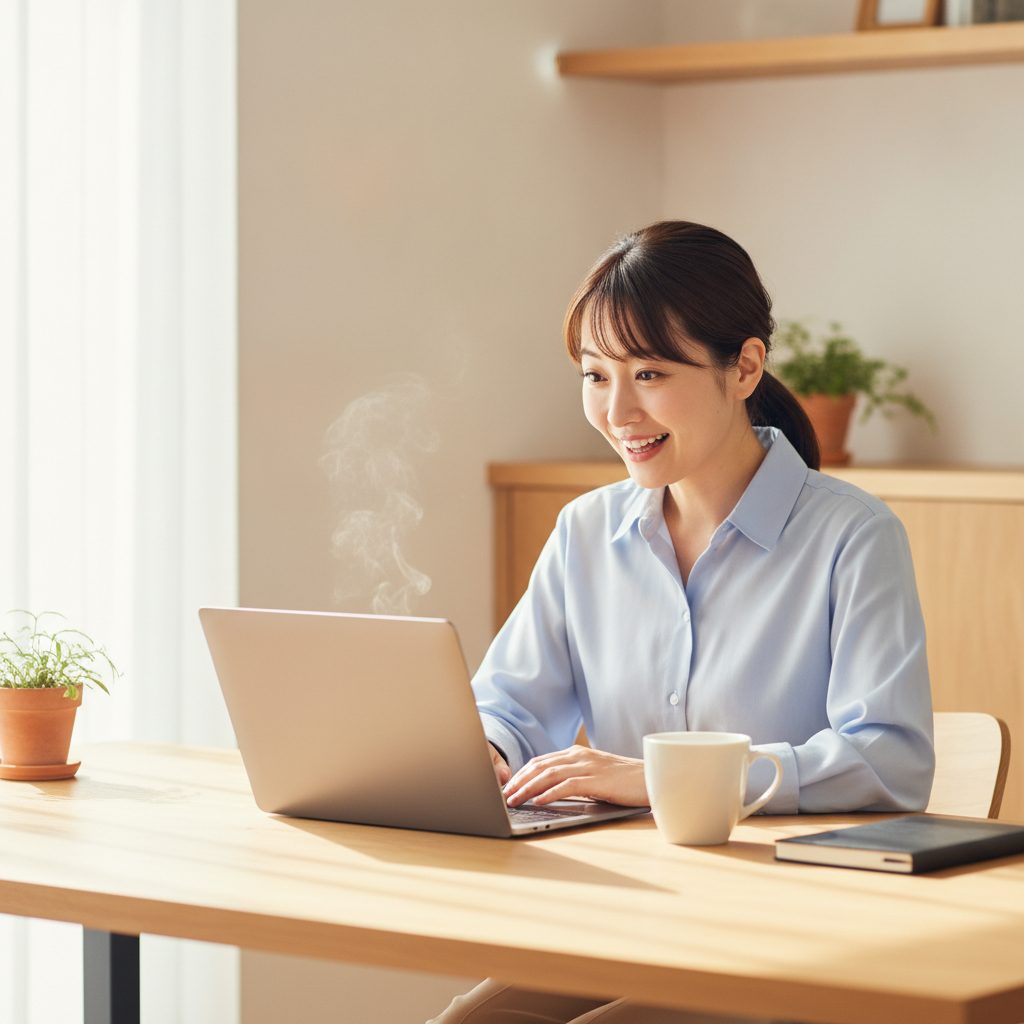 朝、自動で届いた週次レポートを見ている受講者