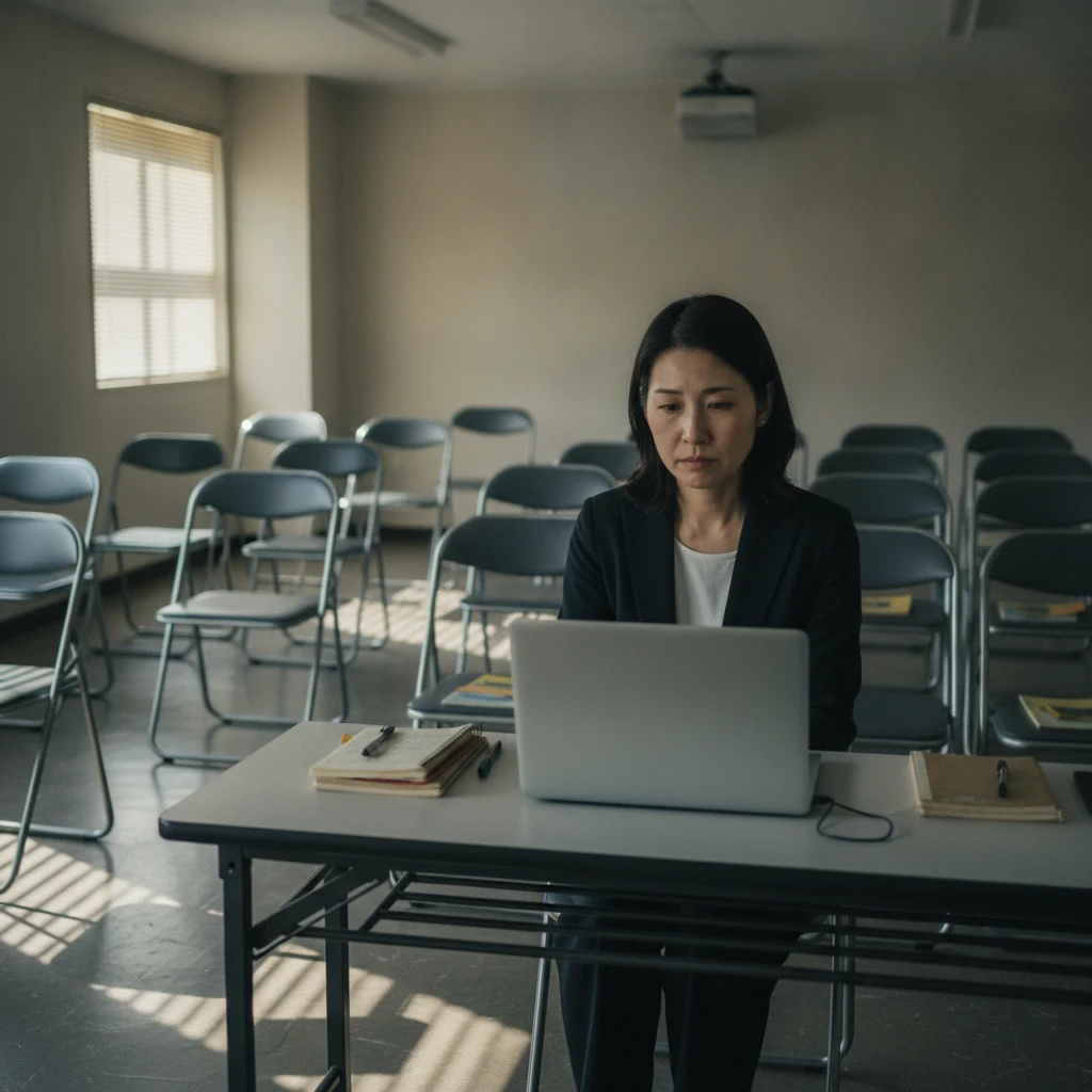受講生が集まらず一人で座っている認定講師