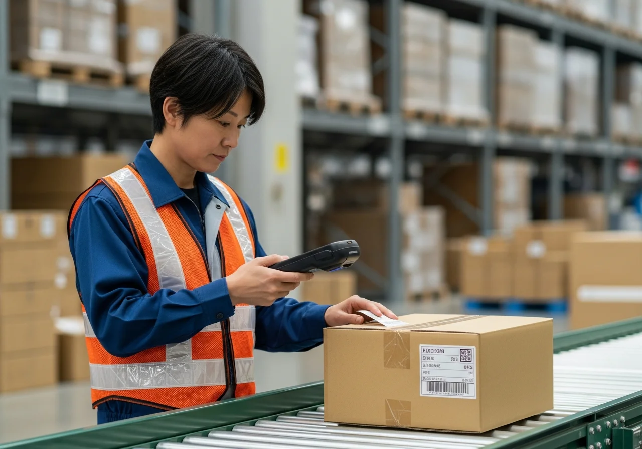 出荷前に商品を読み取る現場スタッフ